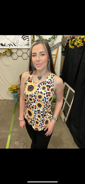 Sunflower & Leopard Tank with Twist Back