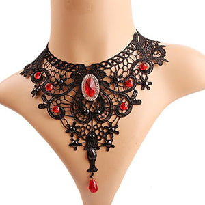 Black Lace Gothic Red Pendant & Earrings Set