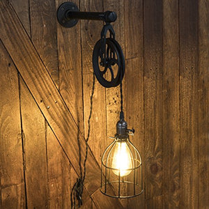 Industrial Pipe and Pulley Lamp