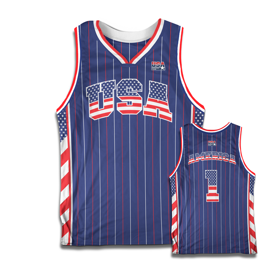 red white blue basketball jersey