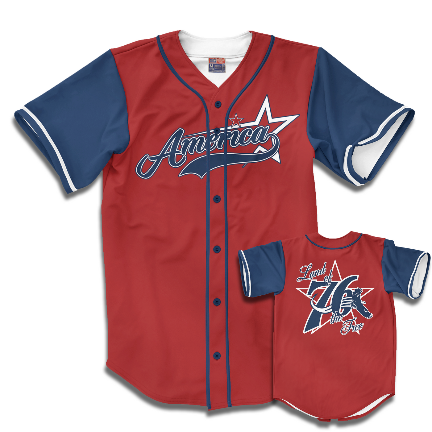 red white blue baseball jersey