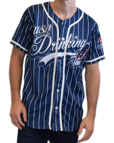 blue pinstripe baseball jersey