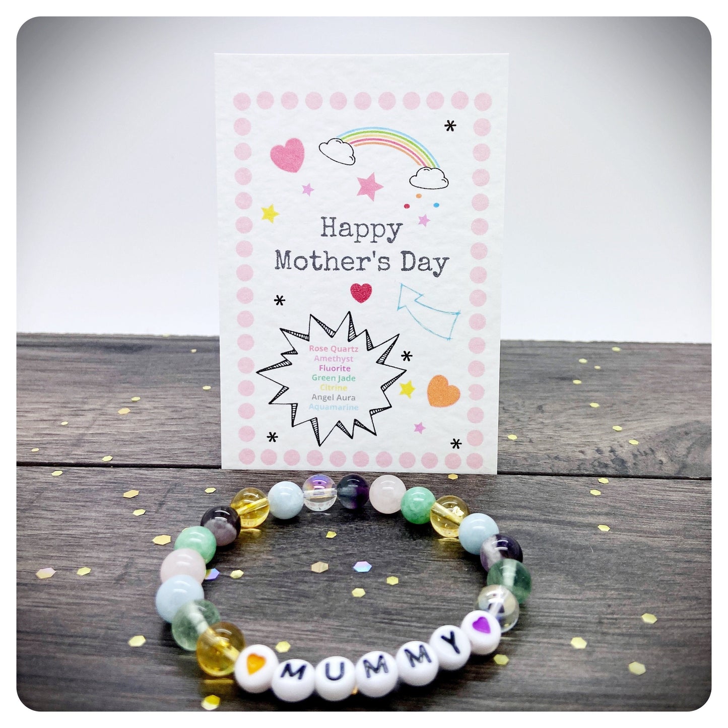 Happy Mothers Day Crystal Bracelet, Postal Gift For Mum, Personalised Gemstone Beaded Bracelet