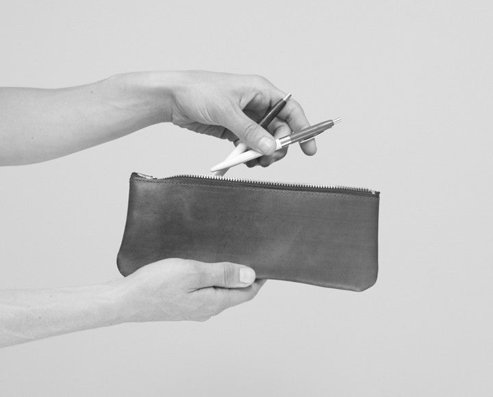 black leather pencil pouch