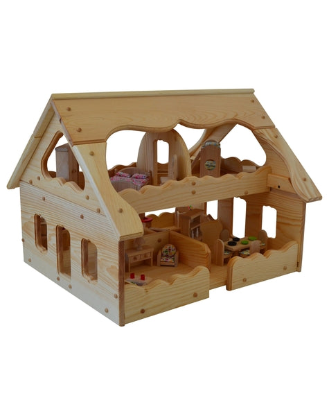 open wooden dolls house