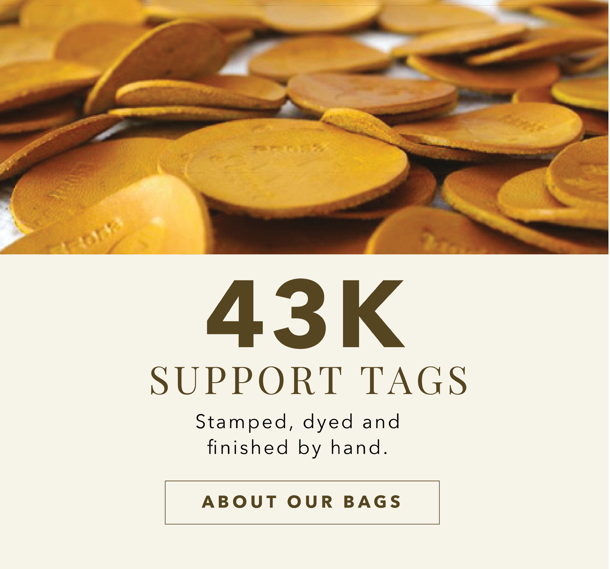 Stamped, dyed and finished 43k Support tags