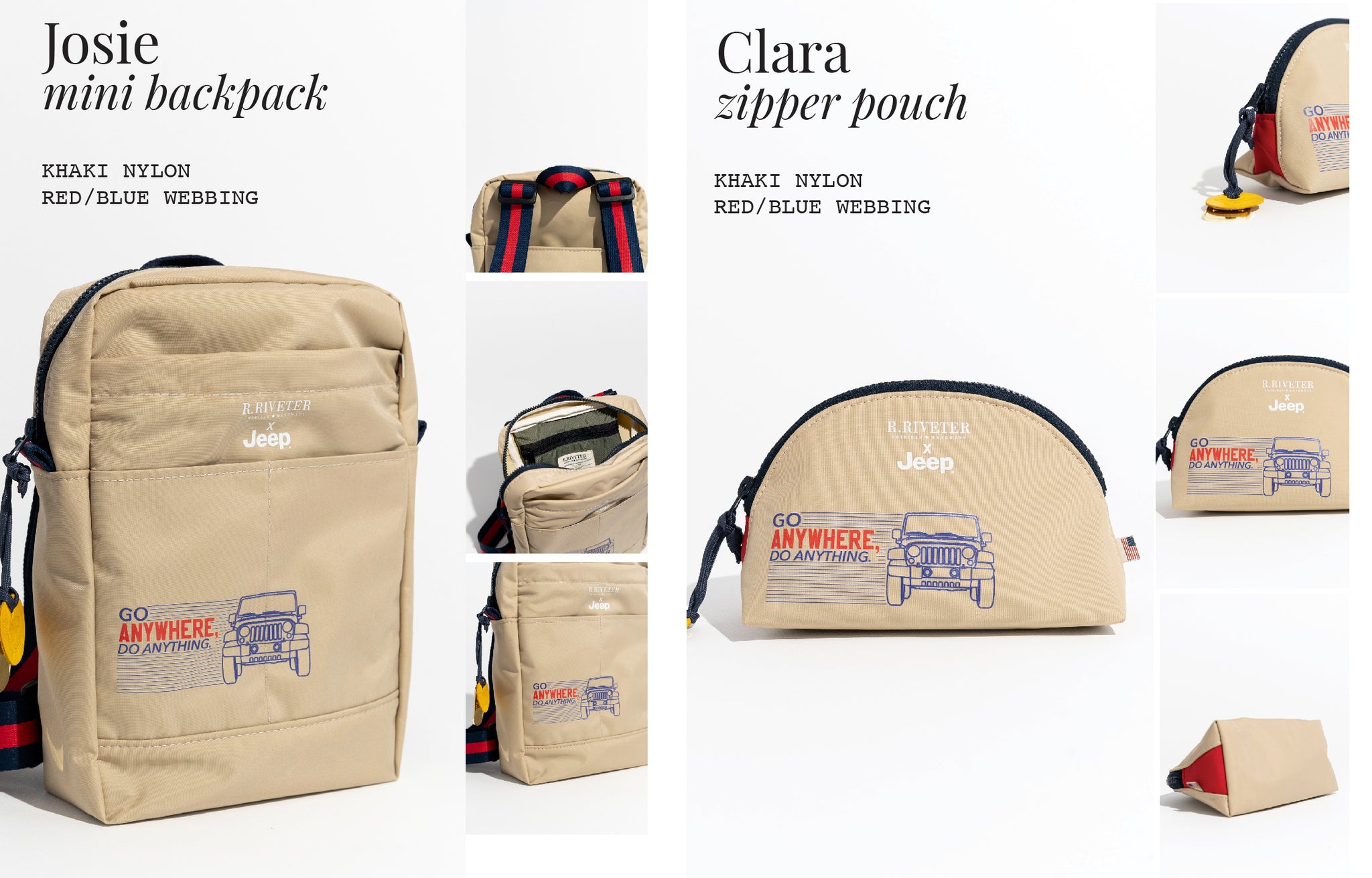 Mini Josie Khaki backpack & Clara Zipper Pouch Khaki Backpack- R.Riveter x Jeep Collaboration