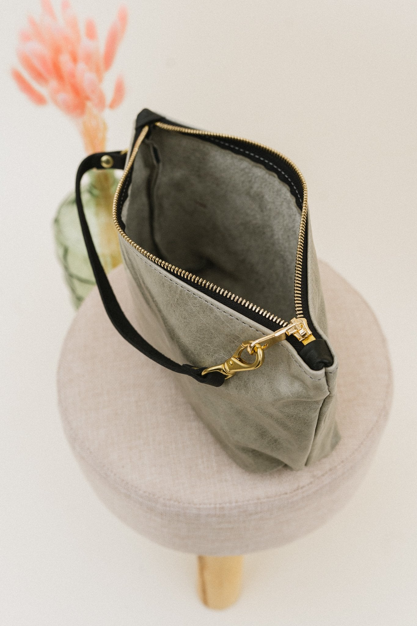 Naomi | Frosted Sage Leather Zipper Clutch