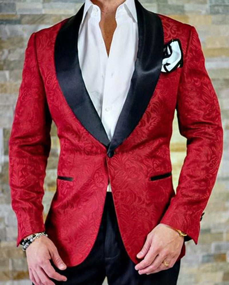 Slim Fit Red Jacquard Paisley Pattern 2 Pieces Wedding Suits for Men T ...