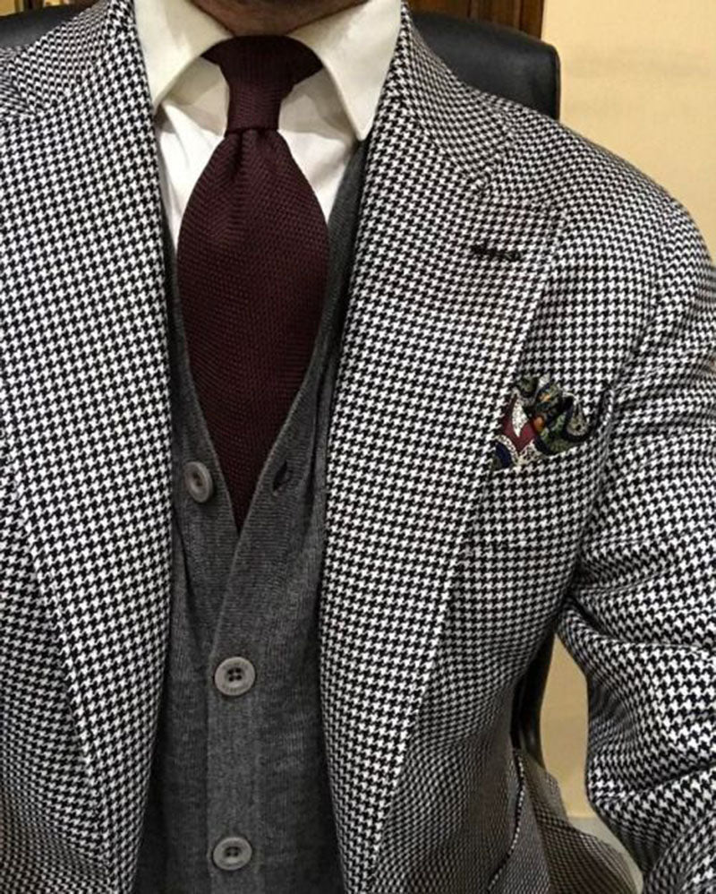 Houndstooth Men's Blazer Suits 2019 Two Pieces Tuxedo (Jacket+black pa ...