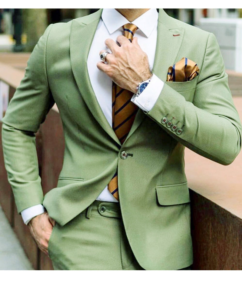 Peak Lapel Emerald Green Groomsmen Suit Prom Tuxedo 2 Pieces(Jacket +P ...