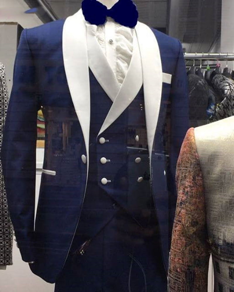 Blue/White Groomsmen Suit Men's Wedding Tuxedo Three ...