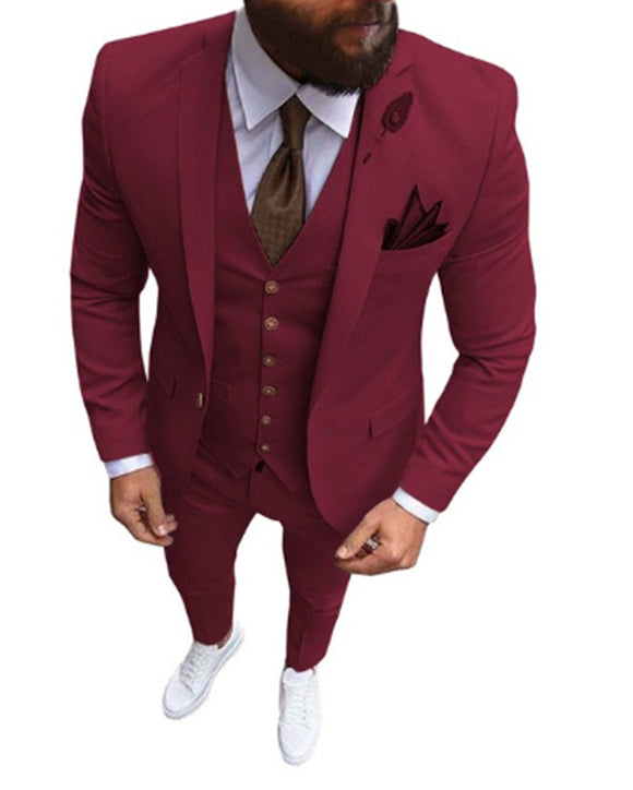 North Lapel Slim Fit 3 Pieces Burgundy Prom Suits 2021 Party Suit for ...