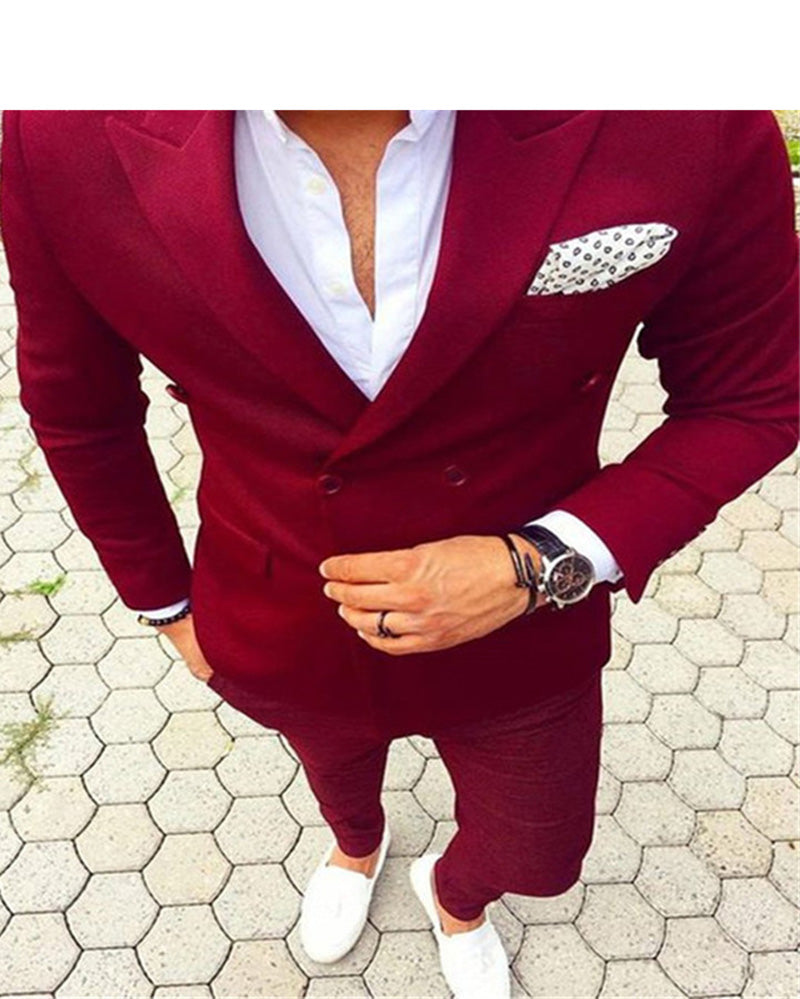 Red Slim Fit Suits men's Wedding Suits With Pants Business 2 Pieces (J ...