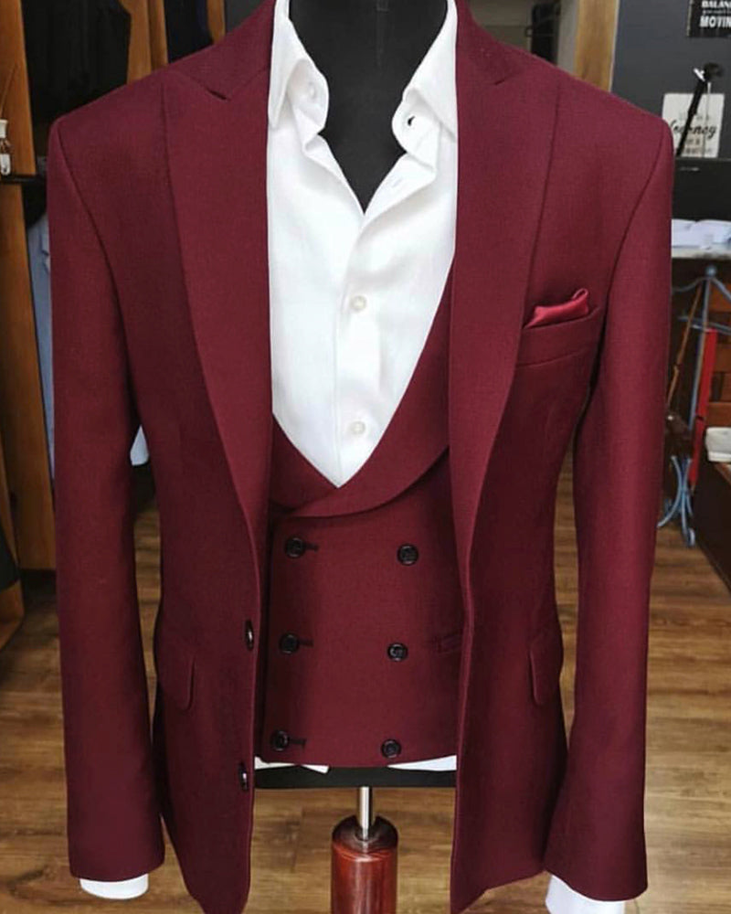 Multi Colors Peak Neck Three Pieces Wedding Suit Men