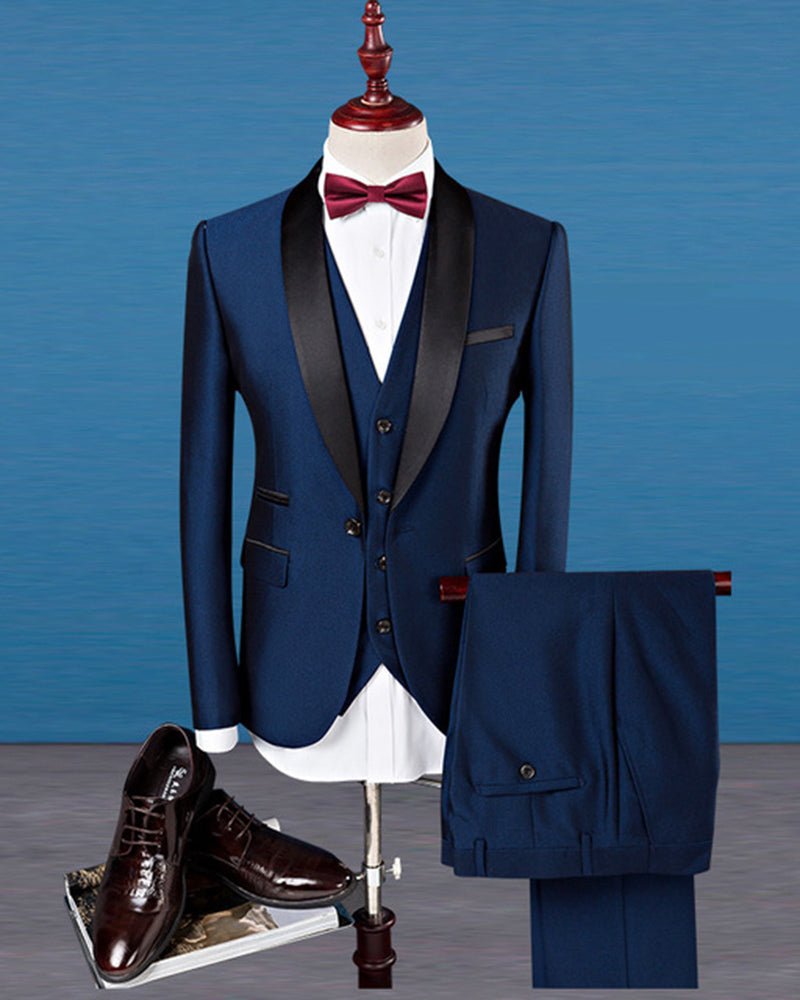 Slim Fit Wedding Suits For Men Shawl Collar 3 Pieces Burgundy Suit Men ...