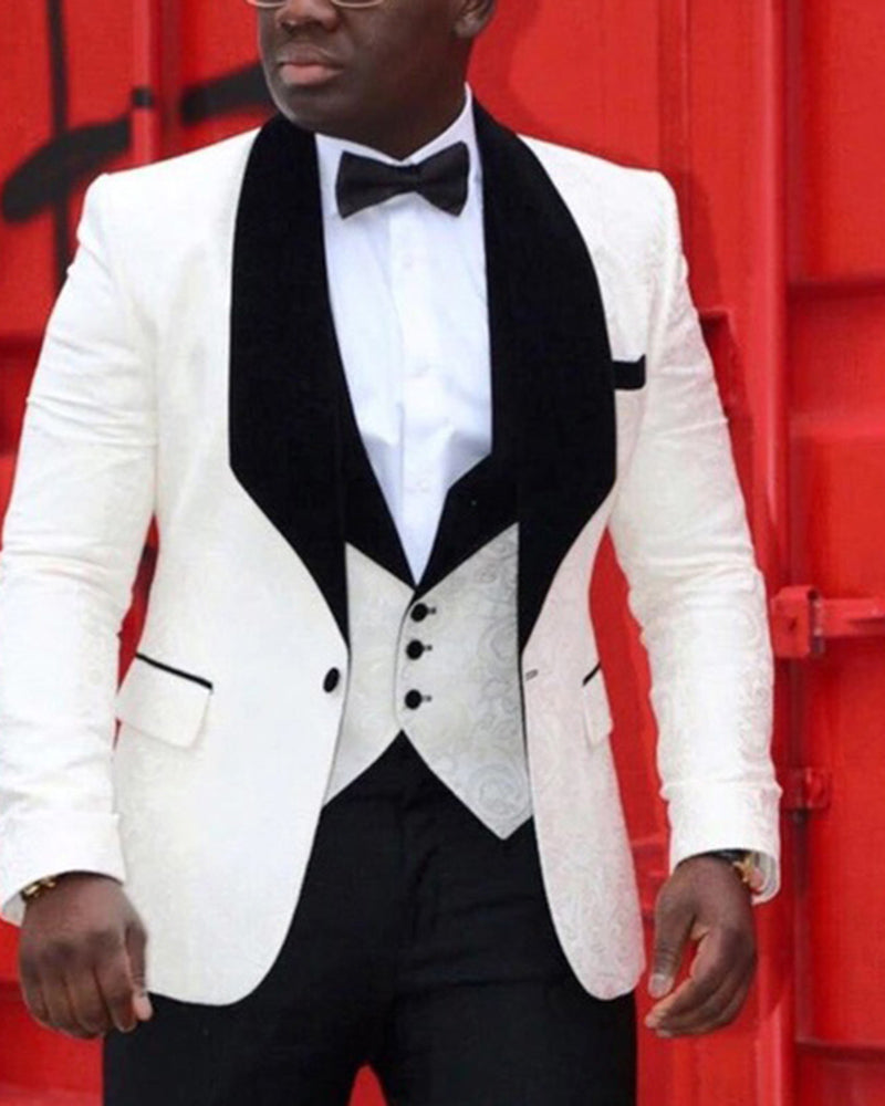Ivory/Black/White Men Blazer three Pieces Prom Suit (Jacket+pants +ves ...