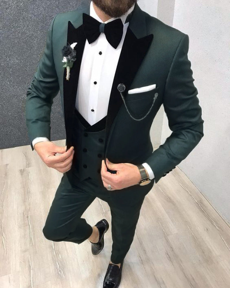 Velvet Lapel Dark Olive Green Wedding Tuxedo /Suits For