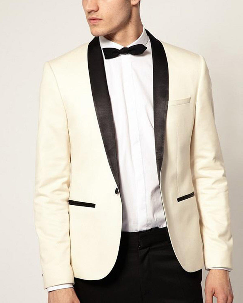 Shawl Lapel Beige Formal Wedding Suit Tuxedos for Men 2