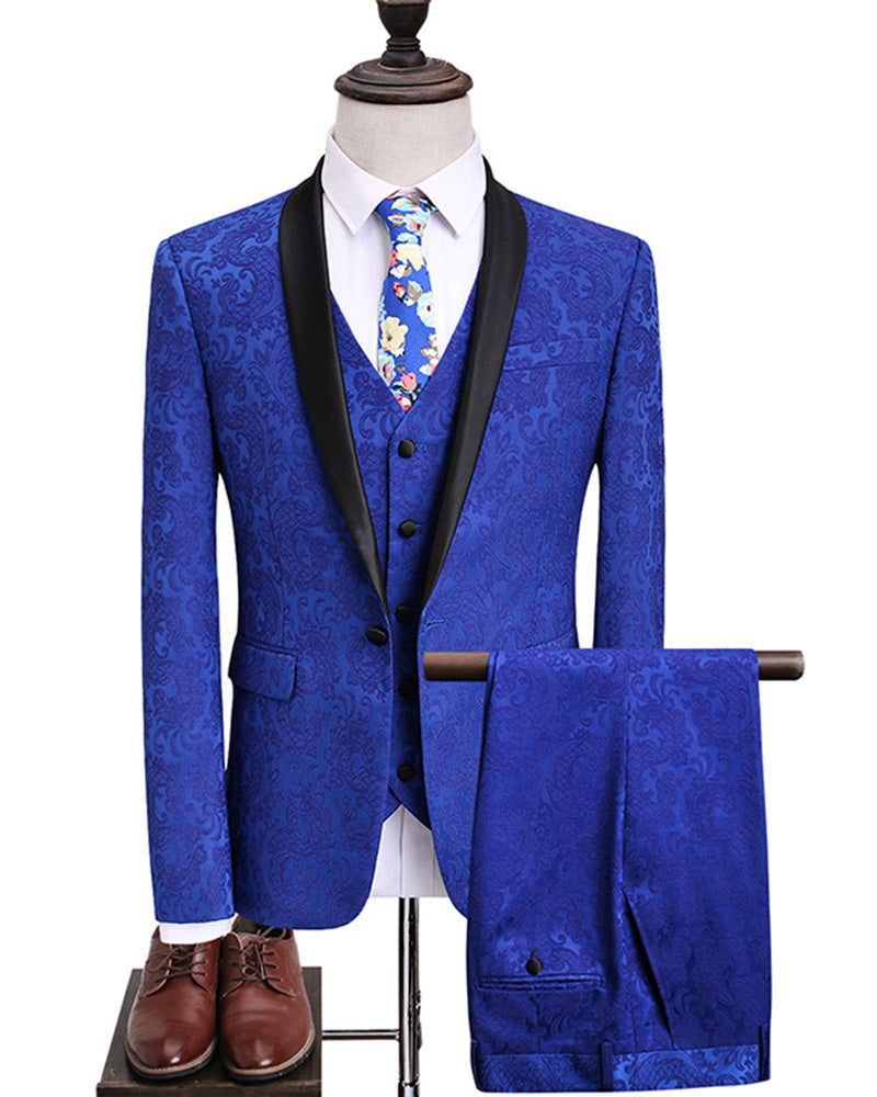 Royal Blue Men Blazer Coat Pant Shawl Lapel Groom Tuxedos Suit Male 3 ...