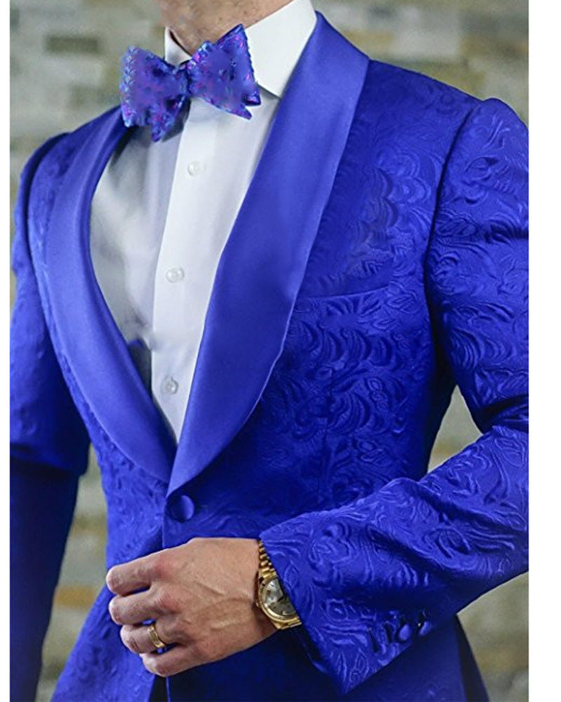 Royal Blue Groomsmen Tuxedos Shawl Lapel Men Suits Wedding/Prom Best M