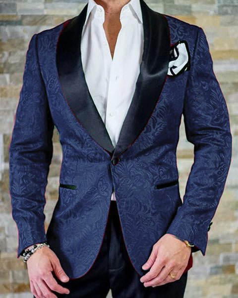 Navy/Burgundy/White Jacquard Blazer for Men Groom Suits Tuxedos for We ...
