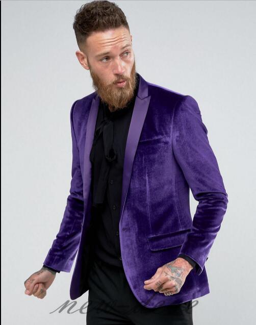 Peak Lapel Purple Velvet Blazer Formal Men Prom Suit 2 Pieces (Jacket ...