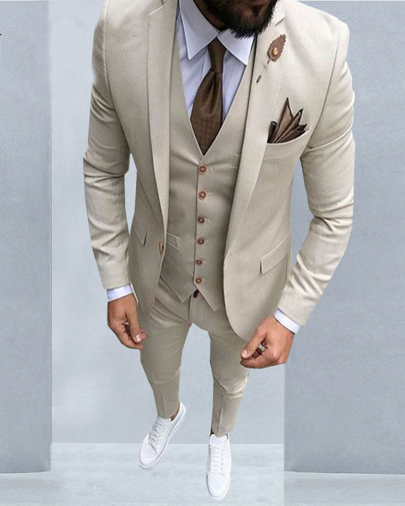 Beige Wedding Tuxedos for Men Dress Suit 3 Pieces ( Jacket+pants +vest ...
