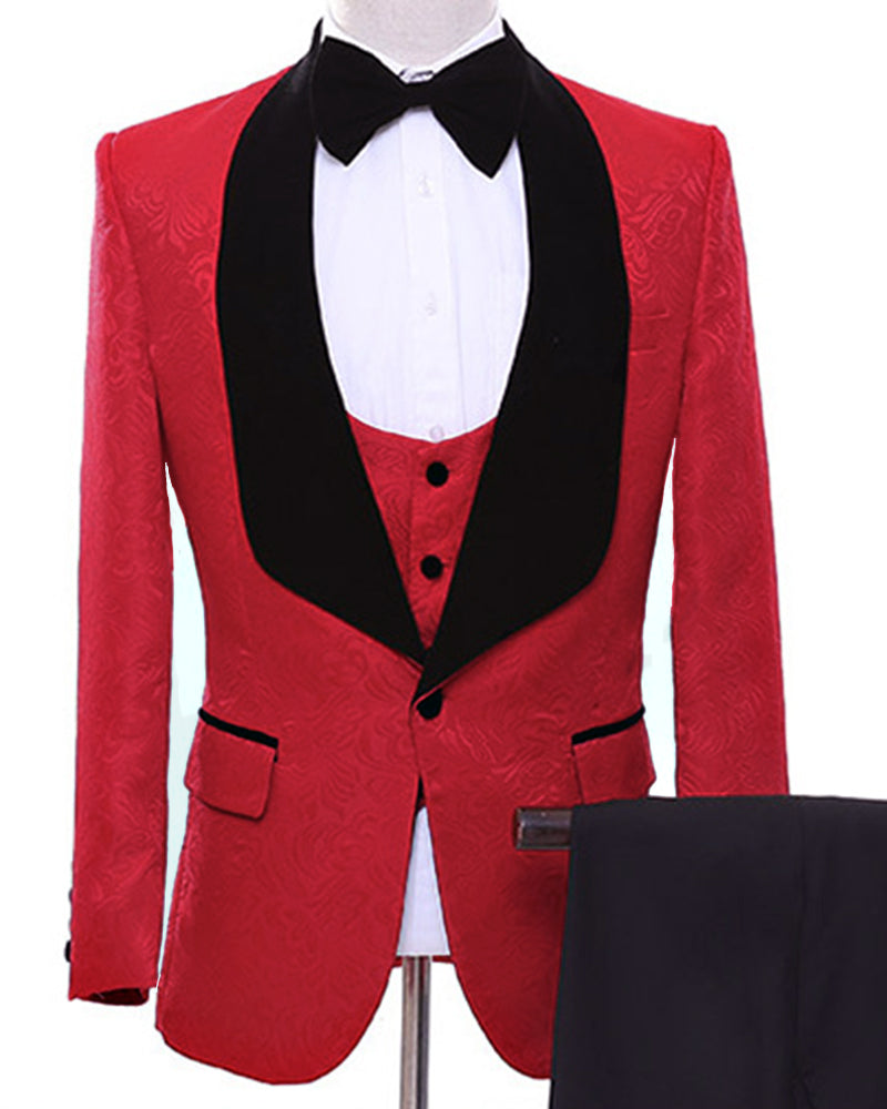 Stylish Red Tuxedos suits with black velvet Trim 3 Pieces Groosman sui ...
