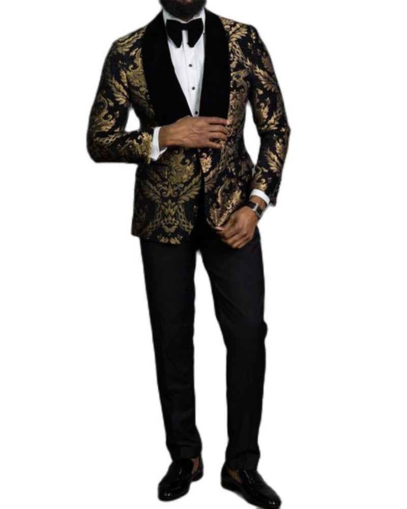 Black And Gold Jacquard Pattern Wedding Tuxedo Suit for Men CB95183 ...