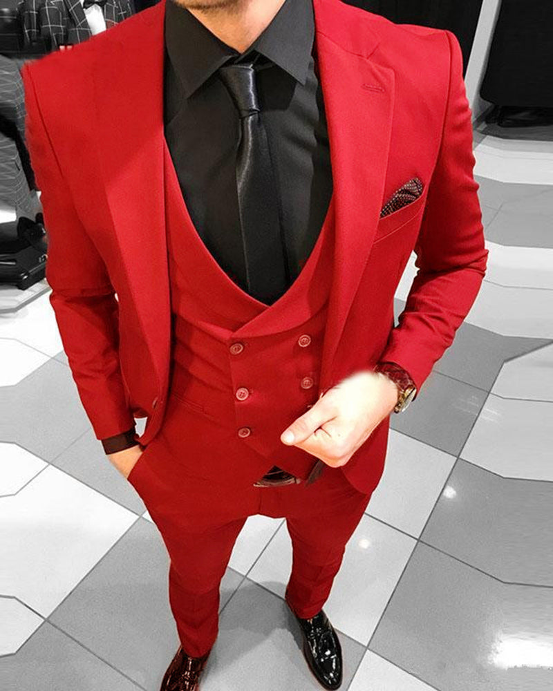Red One Button Slim Fit 3 Pieces Men's Suits Blazer Menswear Groomsmen ...