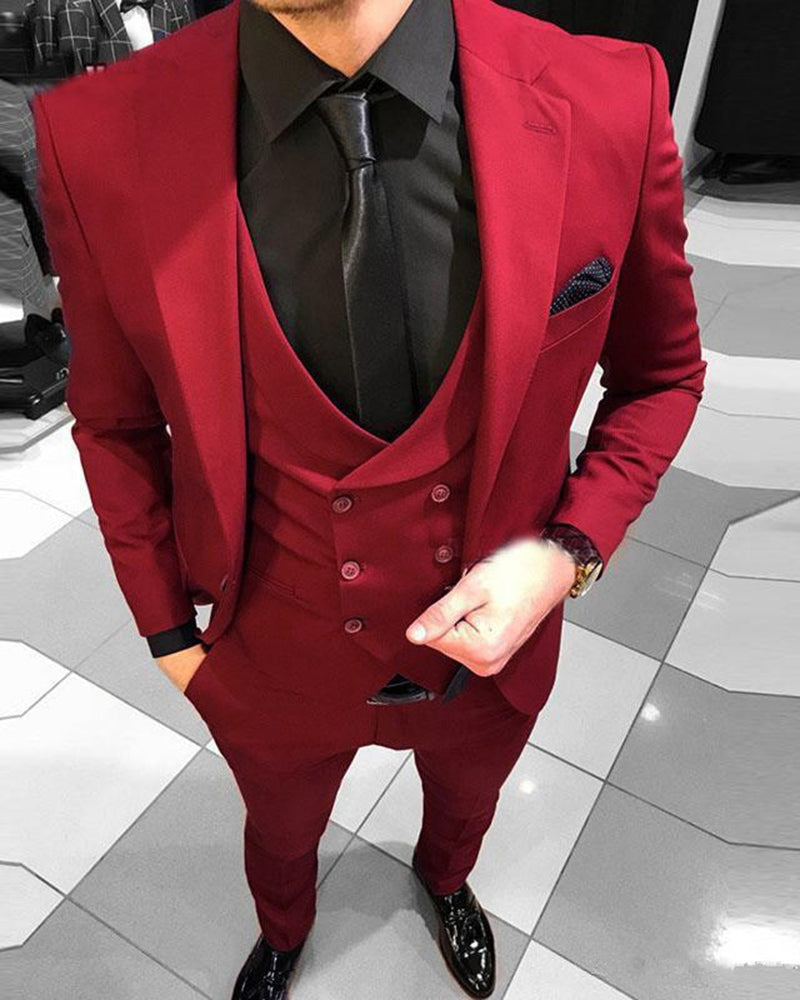 Red One Button Slim Fit 3 Pieces Men's Suits Blazer Menswear Groomsmen ...