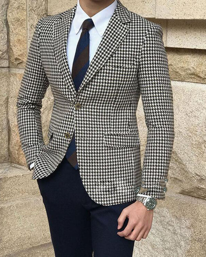 Houndstooth suit men for Groomsmen wedding Men Outfits 2 Pieces(jacket