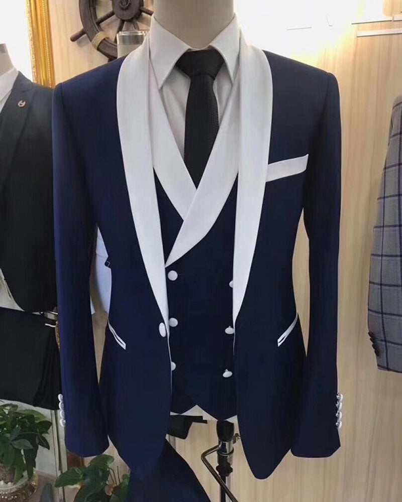Latest Coat Pant Designs White Mens Classic Suits For Wedding Handsome  Groom Tuxedo Slim Fit Terno Masculino Prom Party size L Color Navy blue