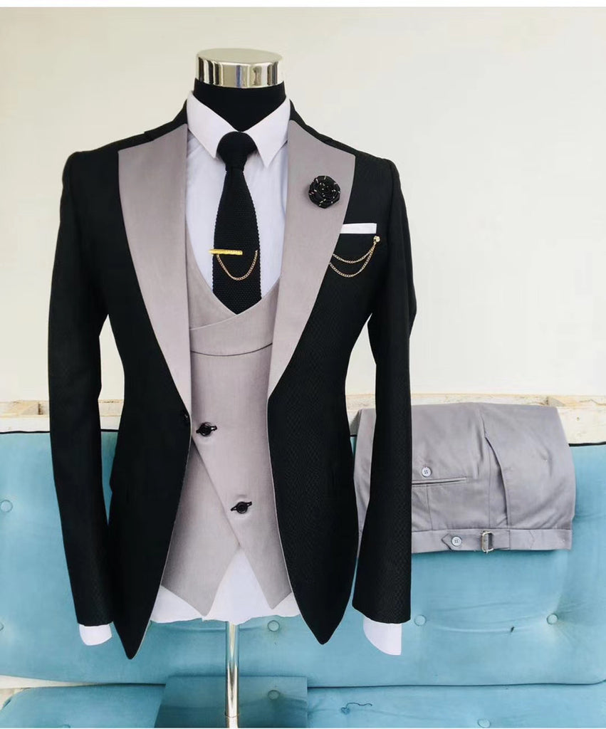 Blue and Black Peak Lapel Wedding Groom Suits for Men Formal Prom Part ...