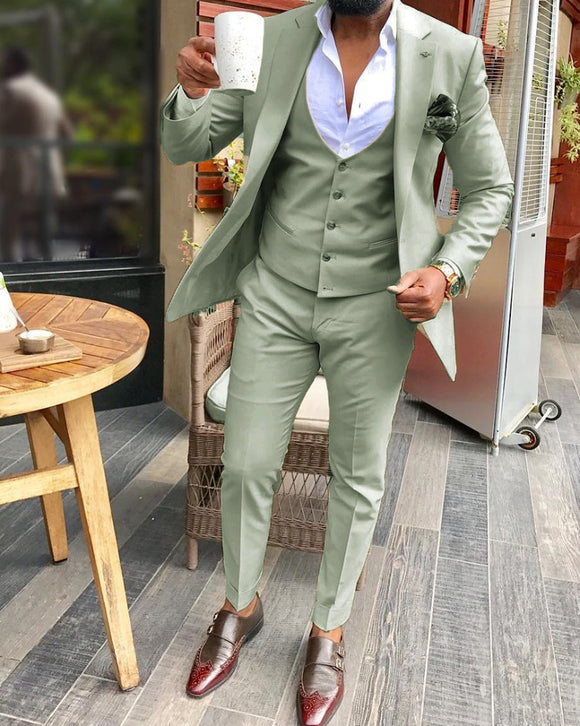Sage Green Suits Notch Lapel Men's 3 Pieces Blazer Latest Silm Fit Gro ...