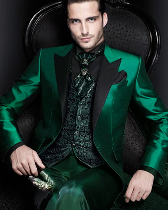 Emeral Green Tuxedos for Men Shinny Satin Wedding Suits 2 Pieces (Jack ...