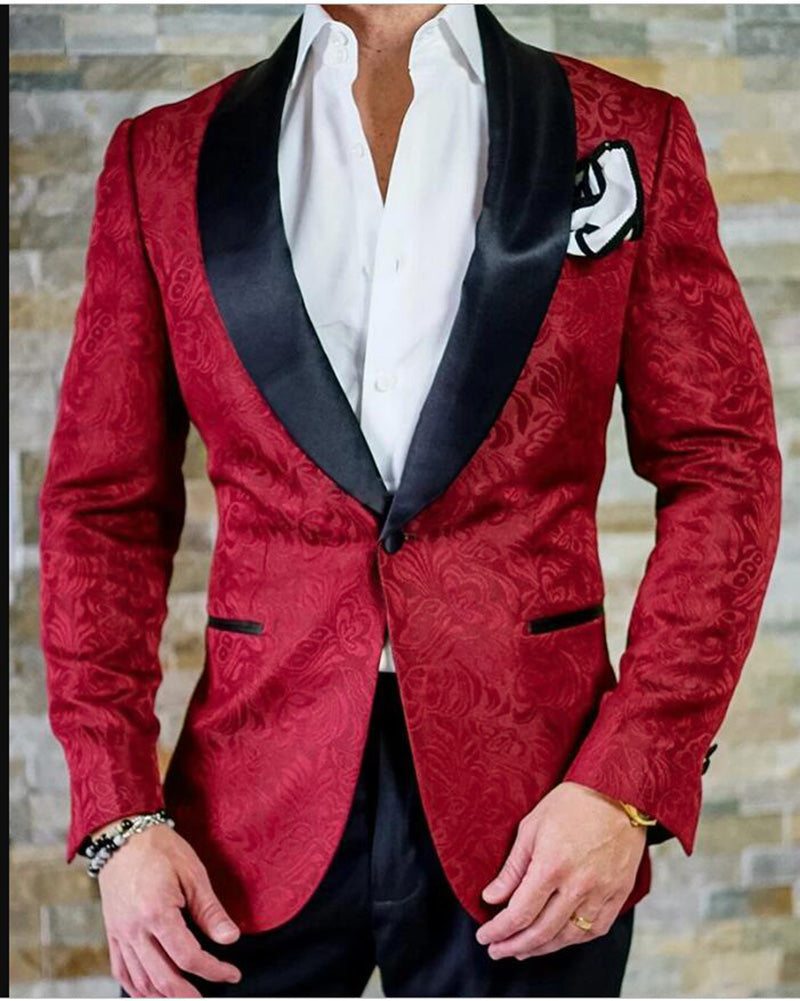 Navy/Burgundy/White Jacquard Blazer for Men Groom Suits Tuxedos for We ...