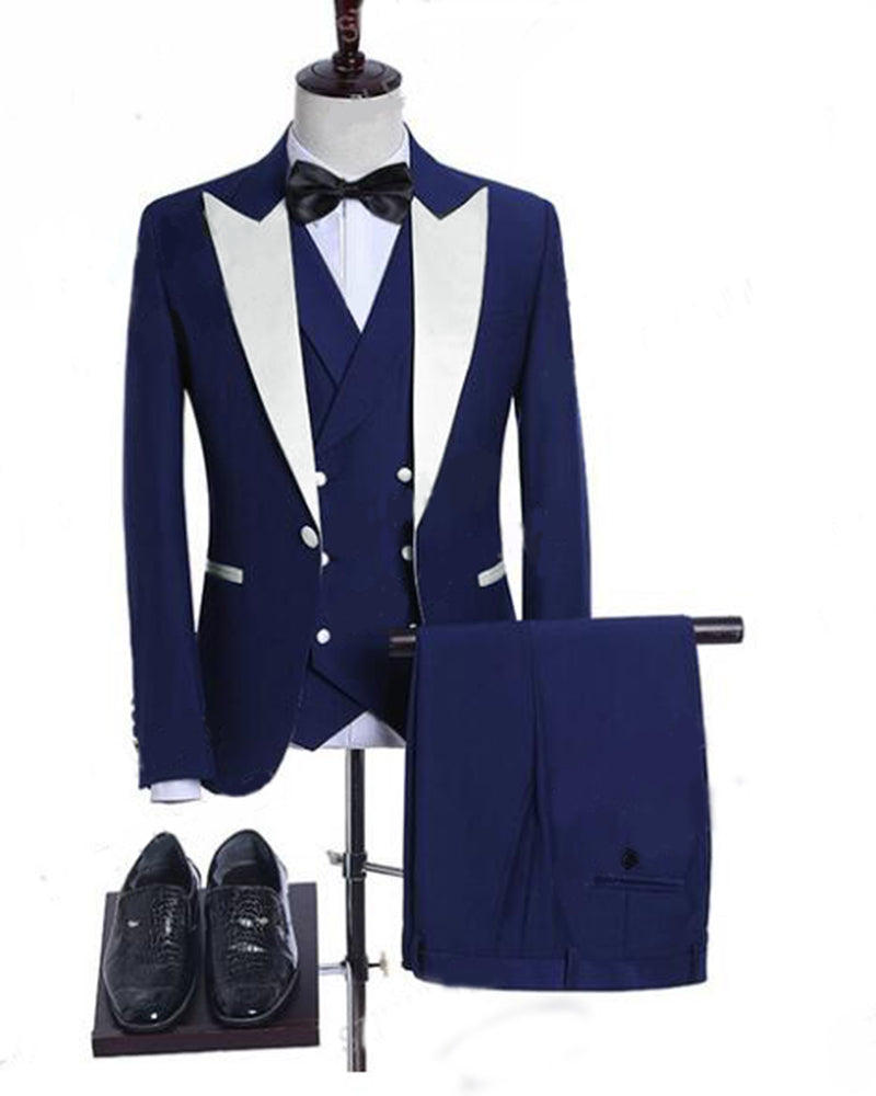 CB05151 Dark Royal Blue Wedding Suits 3 Pieces Peak Lapel Groomsmen Tu