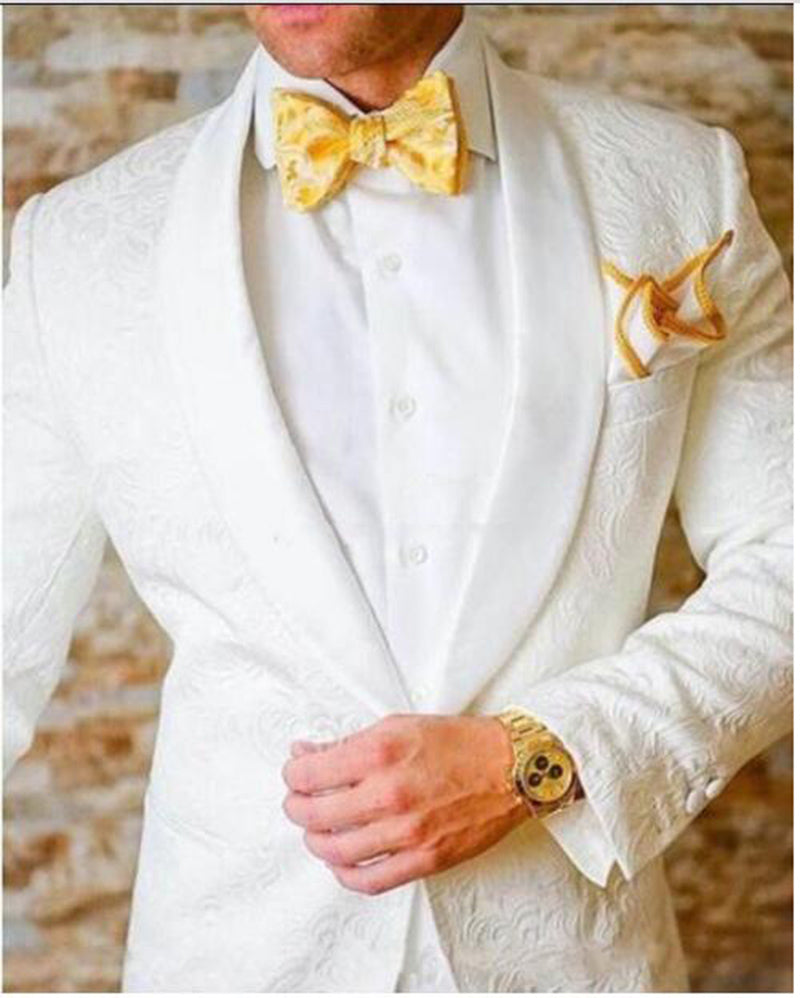 Slim Fit Shawl Lapel Whiteivory Groom Tuxedos Mens Wedding Suits 2 P Classbydress 