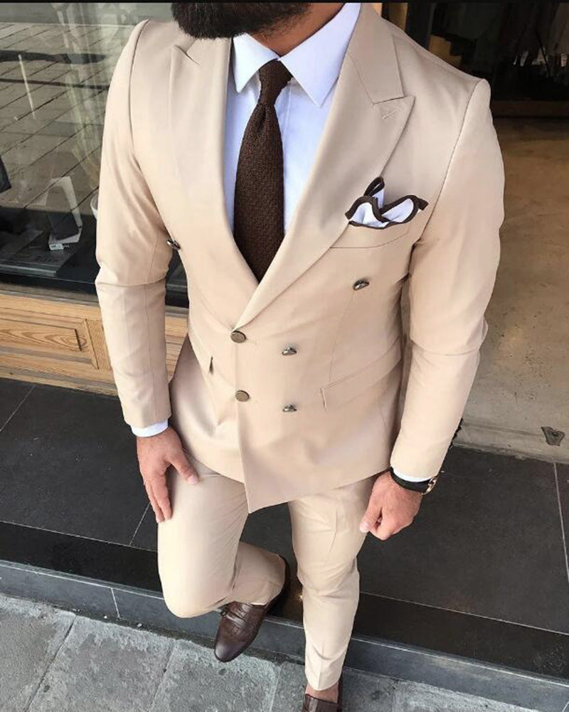 Classic Beige Double Breast Suit Men's Formal Dress Suits for Wedding ...