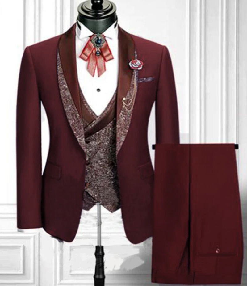 Burgundy Suits Groomsmen Suit Wedding Groom Tuxedo Party