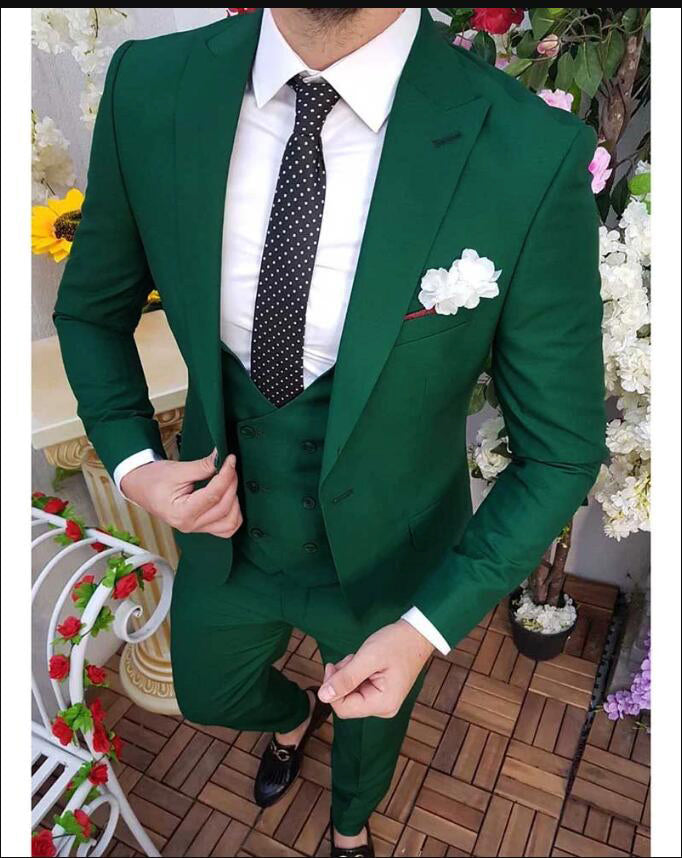 Solid Color Emerald Green Men's Prom Suits 3 Pieces Blazer
