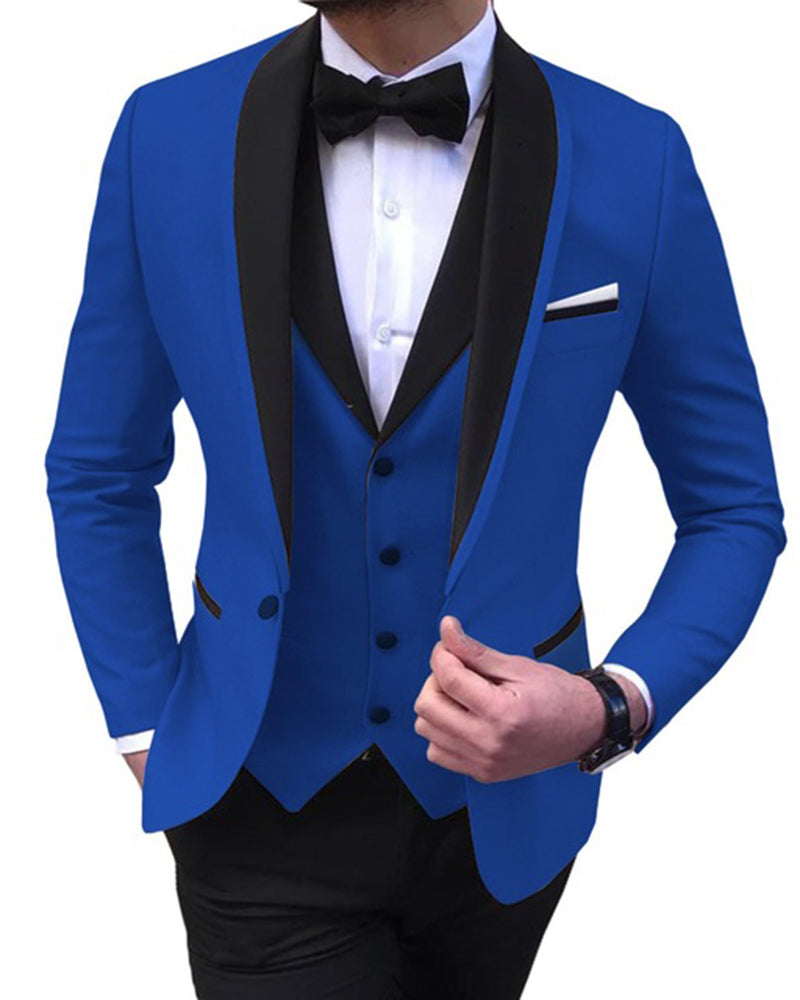 Brand New Royal Blue Men Wedding Royal Blue Tuxedo High Quality Groom  Tuxedos Black Lapel One Button Men Blazer SuitJacket+Pants+Tie+Girdle8 From  Good Happy, $81.88