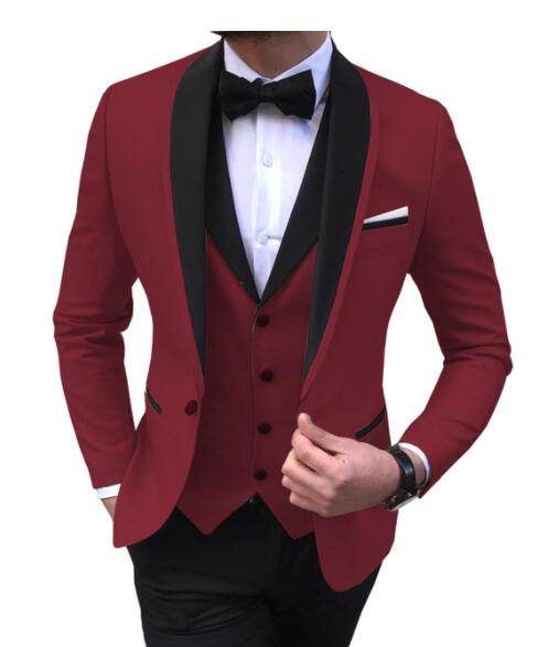 Classyby Blue Mens Suits 3 Piece Black Shawl Lapel Casual Tuxedos for ...