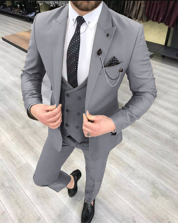 Classic Peak Lapel 3 Pieces Tailor Grey Wedding Suits fro Groom and Gr ...