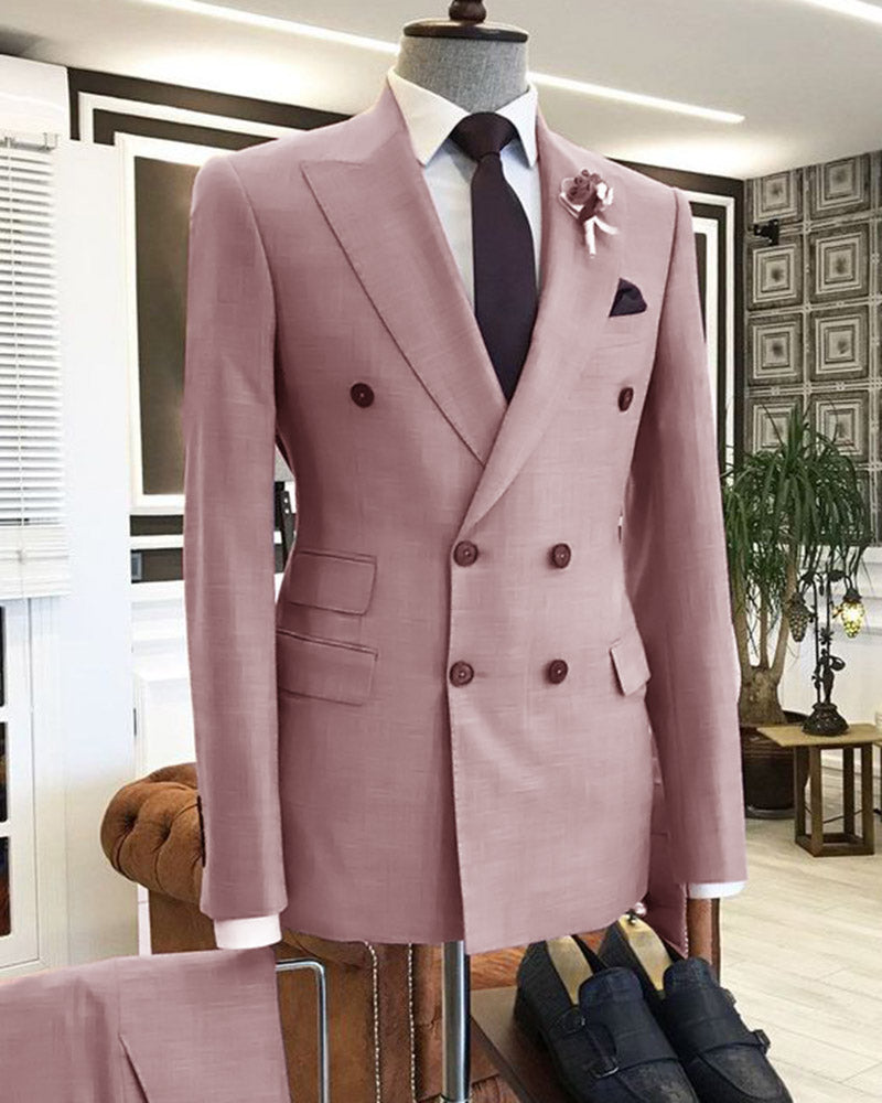 Latest Peak Lapel Mauve Dusty Pink Double Breast Wedding Suits 2 Piece ...