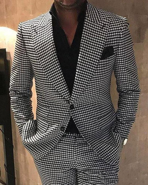 Men Fashion formal Outwear Pieces Houndstooth Tweed Jacket Blazer Suit â classbydress