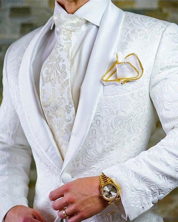 CB742 White Wedding Groom Dress Suits Shawl Lapel Tuxedos