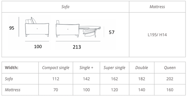 Slumbersofa Slender dimensions